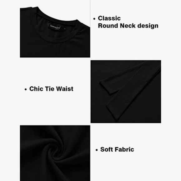 MEROKEETY Short Sleeve Crew Neck T-Shirt Dress - Tie Waist, Ruched, Bodycon - Picture 6 of 10